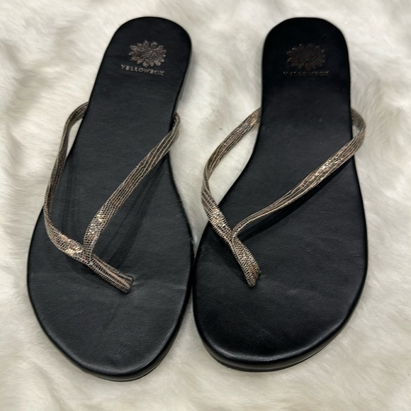 Yellow box, black and bronze flip-flop leather upper CHANNA 8 look new!! - Picture 1 of 8